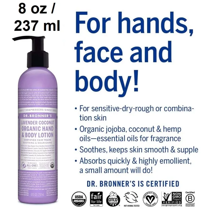 Dr. Bronner's LAVENDER COCONUT Organic Hand and Body Lotion Lazada PH
