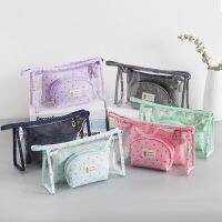 ✙┇☍ 3 Set Casual Women Travel Cosmetic Bag PVC Leather Zipper Make Up Transparent Makeup Case Organizer Storage Pouch Toiletry Bags