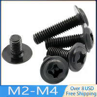 100pcs/Lot Cross Round Head with Pad Screw M2-M4 PWM Carbon Steel Black Pan Head with Gasket Machine Teeth Electronic Screw