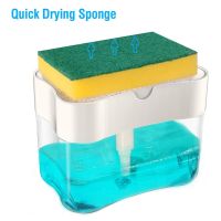 ☏℗✚ 2-in-1 Portable detergent dispenser kit for kitchen dishwashing soap box with sponge holder hand pressure liquid dispensing tool