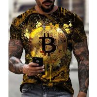 2023 NEWFashion พิมพ์ Bitcoin 3D กราฟิกเสื้อยืดผู้ชาย Streetwear รอบคอแขนสั้นลำลองหลวม Tops Tee