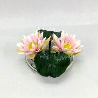 OrientalFineArt  ดอกบัวปลอม Water lily จัดในแก้วใสทรงกลมสไตล์โมเดิร์นสำหรับประดับตกแต่งเพื่อความสวยงาม