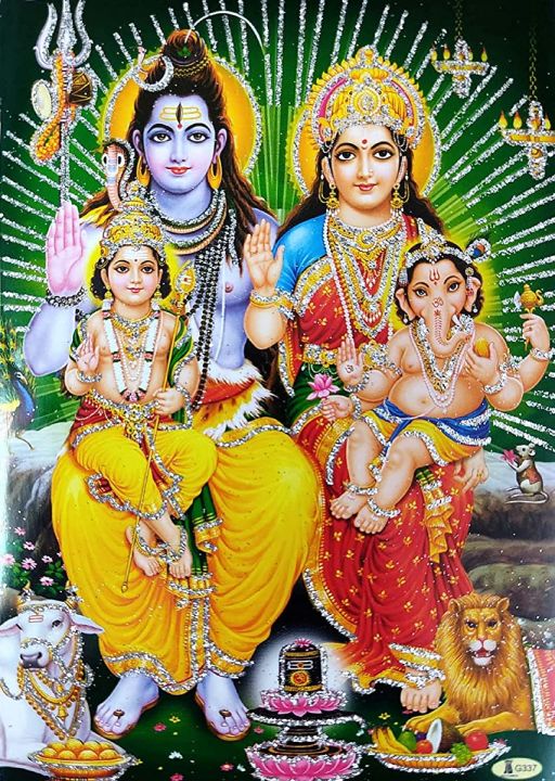 Lord Shiva Family Poster Reprint Hindu God Picture with Glitter | Lazada