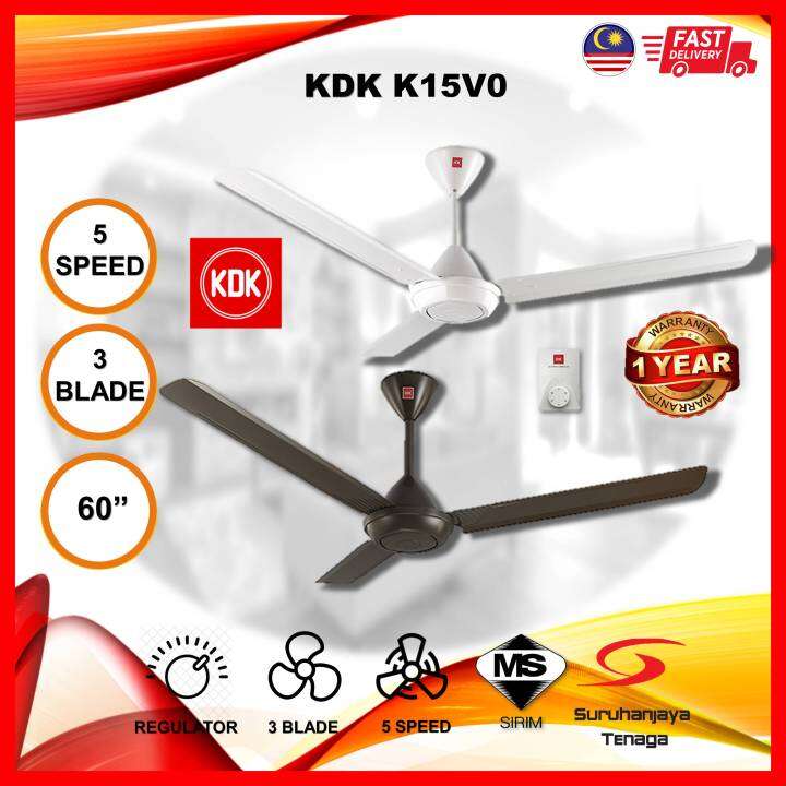 KDK K15V0 K15V0PBR 60" 3 Blade Regulator KIPAS SILING 3 Bilah White