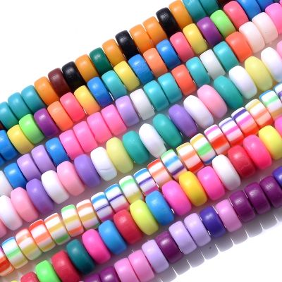 【CW】▧  Approx 110Pcs/Strand 6mm Flat Round Clay Beads Polymer Spacer Loose Jewelry Making Necklace Accessories