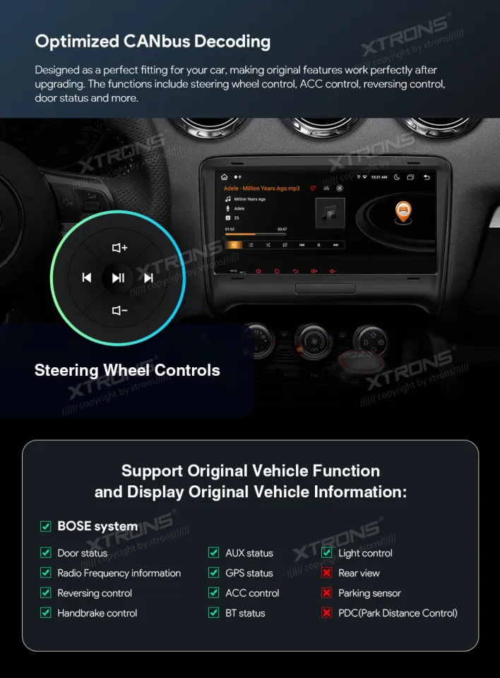 XTRONS Car Stereo for Audi TT MK2 8J, Android 12 Octa Core 4GB+64GB Car  Radio, 8.8 Inch IPS Touch Screen GPS Navigation for Car Bluetooth Head  Unit
