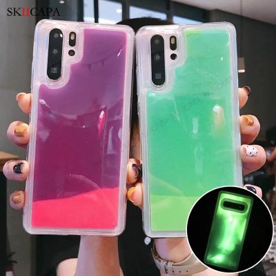Luminous Neon Sand Case For Huawei P40 Lite 4G 5G P30 Pro P20 Plus P Smart 2019 Glow In The Dark Liquid Glitter Quicksand Cover
