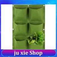 JuXie store 6 Pockets Green Wall-mounted Planting Bag Vertical Flower Plant Bag Vegetable Pots Garden Decoration