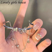 【♡Lovely girls house♡】สีเงินกลวงผีเสื้อสร้อยข้อมือสำหรับผู้หญิงแฟชั่นหรูหราพู่โซ่เปิดกำไลเครื่องประดับของขวัญ2022ใหม่