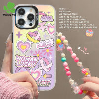 เคสสำหรับ OPPO A7 A5S A12 A5 2020 A9 A17 A3S A12S A11X A15 A15S A53S A54 A78 A16E A53 A16K A76 A58 A35 A56 A57 A17K A12E A32 A96เคสกันกระแทก TPU + สายคล้องเคสโทรศัพท์แบบแข็งลายการ์ตูนสีไล่ระดับสี A1K