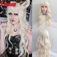 Pageup Long Wavy Synthetic Wig With Bangs Anime Lolita Cosplay Halloween Fashion Natural Hair For Women Girl Heat Resistant