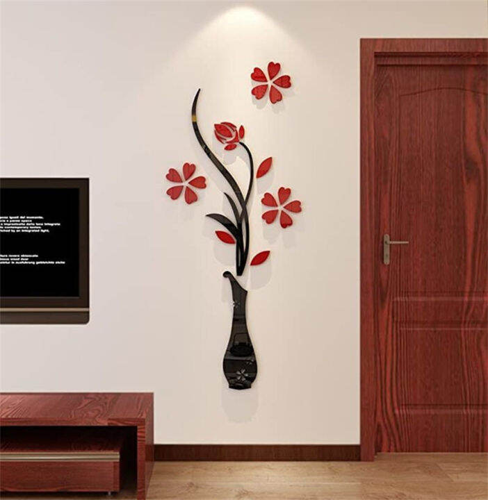 3d-wall-sticker-plum-pe-foam-diy-vase-flower-tree-crystal-acrylic-decal-home-decor-room-decor