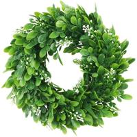 Artificial Eucalyptus Green Leaf Wreath with Cotton, Spring Summer Outdoor Ornaments for Front Door Wall Window Decor