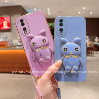 Phone Case เคส Honor90 Honor 90 Lite 5G ขายึดแฟชั่นกระต่ายน่ารักและสายคล้องสั้นเคสเคลือบอิเล็คโทรเพลทปกอ่อน2023