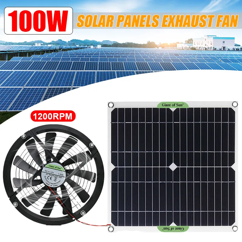 100w Solar Panels Exhaust Fan Cooling, Solar Powered Basement Vent Fan