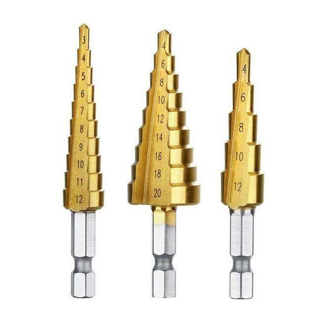 hss-step-drill-bit-sets-straight-groove-titanium-coated-cone-hole-cutter-with-automatic-center-punch-for-metal-wood-tool