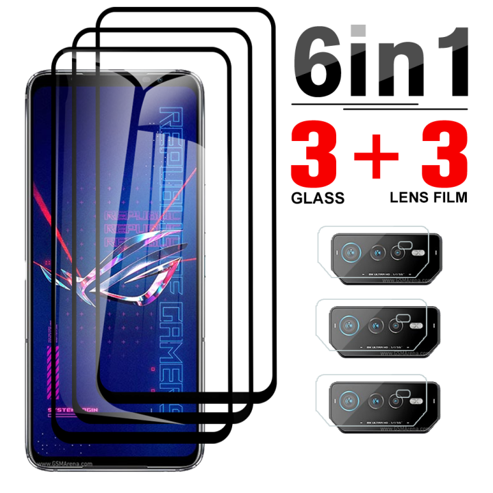 6in1 Glas สำหรับ Asus ROG Phone 6 Pro ขอบสีดำกระจกกันรอยหน้าจอ Rogphone ...