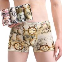 4Psc/Lot Mens Panties Fashion Mens Boxer Shorts Modal Boxer Printed Shorts Winter Male Breathable Underwear Men Underpants