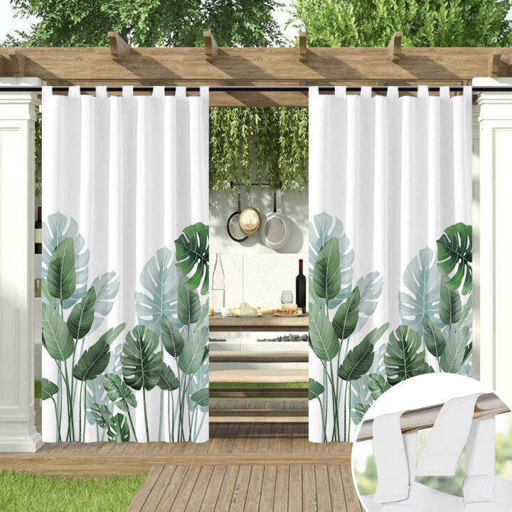 NICETOWN Palm Leaves Velcro Tab Top Waterproof Outdoor Curtains for