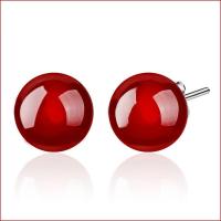 Beautiful Silver Village Natural Red Agate Ear Studs Plated with Silver Ear Studs New Female Ear Jewelry Ear Studs Korean Version Round Ball IXA8