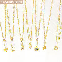 LUXUKISSKIDS Double Layer สร้อยคอจี้สำหรับผู้หญิง Stainless Steel Choker Collar Luxury Cubic Zircon Golden Multilayer Jewelry-iotc29 mall