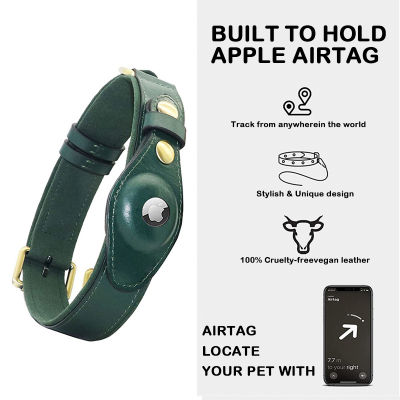 หนังแท้ Airtag ปลอกคอสุนัขหนักปลอกคอสุนัขที่มีสำหรับ Airtag กรณีผู้ถือสัตว์เลี้ยงจีพีเอสติดตามสถานที่ตั้ง AirTag อุปกรณ์เสริม