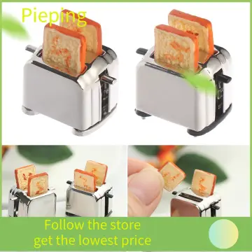 Cute Simulation Miniature Toaster Toast Machine With 2 Pcs Bread Dollhouse  Decorations Mini Kitchen Toy Doll House Accessories