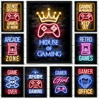 Gaming Themed Neon Canvas Art Poster - Eat, Sleep, Game, Repeat - Ideal Wall Decor For Kids And Boys Room