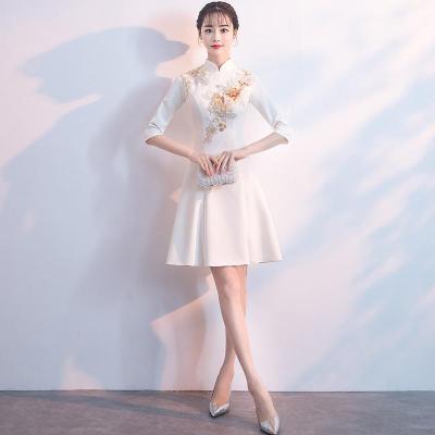 Banquet Evening Dress Womens 2022 New Summer Short Sleeve Collar Elegant Slim Chinese Improved Cheongsam Dress
