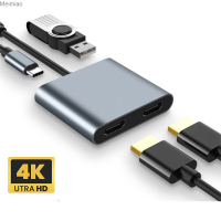 Type-C เป็น Dual HDMI-เข้ากันได้กับแท่นวางมือถือ4in 1 USB C ฮับขยายหน้าจอ USB อะแดปเตอร์3.0 4K 60Hz แลปท็อปโทรศัพท์ชิ้นส่วนอุปกรณ์พีซี Meimiao