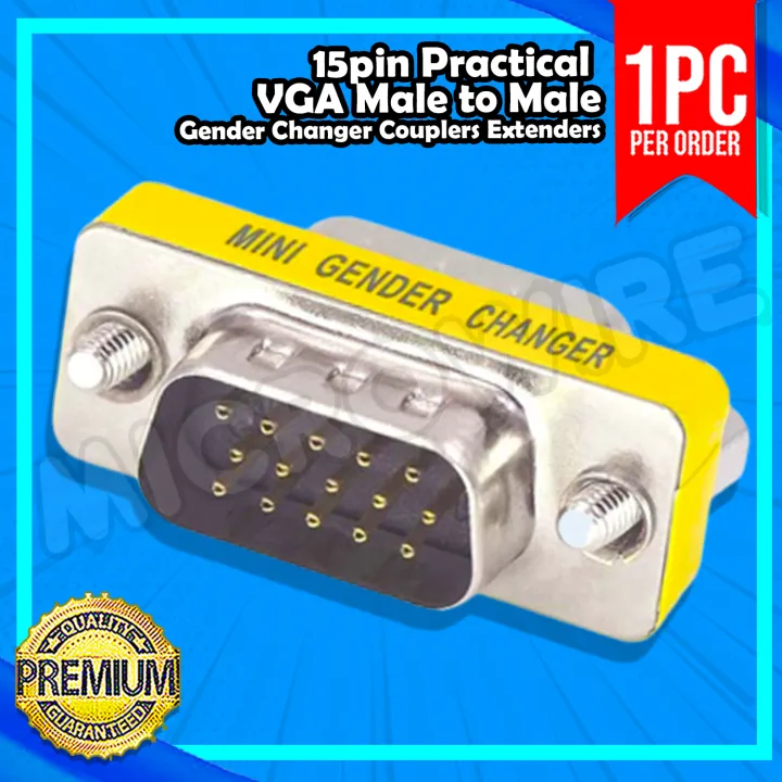 15pin Practical VGA Male to Male Adapter Gender Changer Couplers