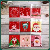 SHUKEYI 100pcs ซานตาคลอส ถุงขนมคริสต์มาส 10x10cm สุขสันต์วันคริสต์มาส กระเป๋าพลาสติกใส่ของ ของใหม่ หลากหลายสไตล์ บรรจุภัณฑ์อาหารขนมขบเคี้ยว ของตกแต่งงานปาร์ตี้