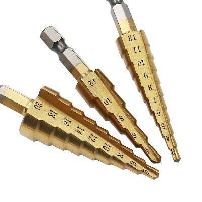 HH-DDPJJigong 3pcs/set Titanium Step Drill Bits Hss Power Tools High Speed Steel Hole Cutter Wood Metal Drilling 3-12mm 4-12mm 4-20mm