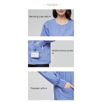 ◑☃☫Long Sleeves Scrubs Jacket Pretty Outfit Nurse Out Coat Doctor Shirt Beauty Salon Nursing Staff Unif