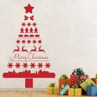 (สติ๊กเกอร์และรูปลอกติดผนัง) Nordic Pohon Natal Vinyl Dinding Jendela Kaca สติกเกอร์ติดสติ๊กเกอร์ Dinker Decals เทศกาล Dekorasi Rumah Selamat Tahun Wallpa