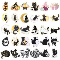 Cat Brooch Skull Cat Brooch Halloween Wizard Hat Couple Cat Sun Moon Cat Brooch Black White Cat Alloy Enamel Badge Lapel Pins