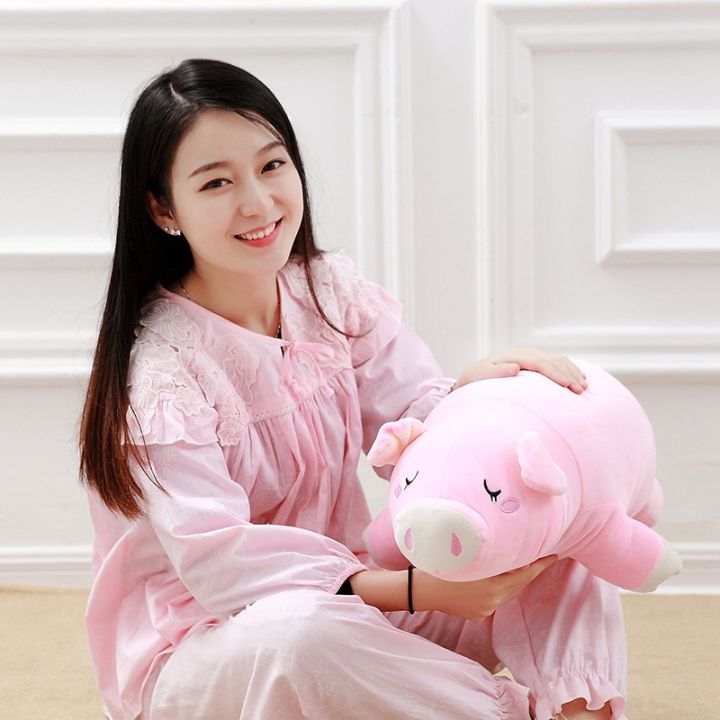 in-stock-หมูสีชมพูน่ารักพ่อหมูตุ๊กตาของเล่นตุ๊กตางีบหลับทารกหมูนอนหมอน