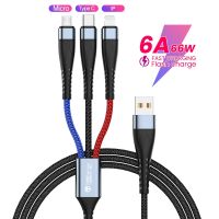 【Super Like】3 In 1 6A 66W สายเคเบิลข้อมูล USB สำหรับ Huawei Samsung Xiaomi สาย Micro USB 2.4A สาย USB สำหรับ iPhone 14 13 12 11 Pro Max 1.2M