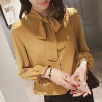 2023 han edition loose bow in the spring and autumn outfit lantern sleeve shirt jacket with chiffon women long sleeve shirts tide