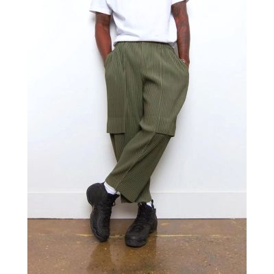 GM4J 2023 Issey Miyake Japanese pleated trousers military green overalls mens spring and autumn casual pants suit