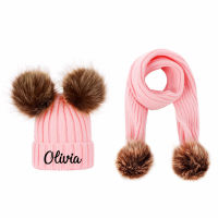 【 Cw】ส่วนบุคคล Pompom หมวกและผ้าพันคอชุดฤดูหนาวถัก Warm Faux Fur Pom Pom หมวกผ้าพันคอ Beanies หมวกหมวกสำหรับชายและหญิง