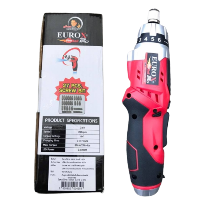 eurox-ไขควงไร้สาย-3-6-v-รุ่น-li-ion-cordless-screw-driver-สีแดง-ดำ-สว่านไขควงไร้สาย-แบตเตอรี่-built-in-ไขควงอเนกประสงค์-ไขควงสว่าน-cordless-screwdriver-ไขควงไฟฟ้า