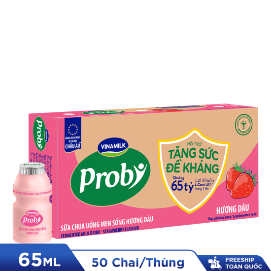 Freeship toàn quốc thùng sữa chua uống probi hương dâu chai 65ml - 50 chai - ảnh sản phẩm 1