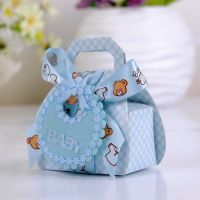 【YF】☼  6/12pcs Paper Wedding Christening Baby Shower Favor Boxes Dragee with Bib Tags