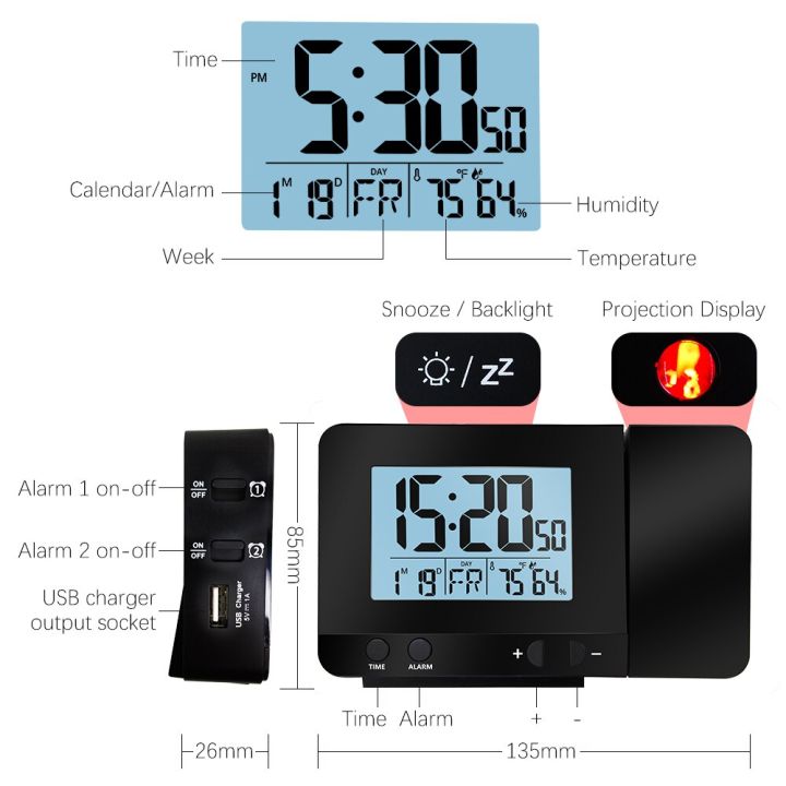 worth-buy-protmex-3531c-นาฬิกาตั้งโต๊ะโปรเจคเตอร์แบ็คไลท์นาฬิกาปลุกเครื่องฉายแบบดิจิตอลพร้อมเวลาฉาย