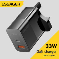 Essager เครื่องชาร์จ USB Type C 33W GaN QC PD 3.0พอร์ตคู่อะแดปเตอร์แบบพกพาขนาดเล็กพอร์ตสำหรับ IPhone 14 13 12 IPad Xiaomi แท่นชาร์จผนังเร็ว