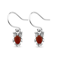 Silver thai Sterling Silver Teardrop Garnet Hook Earrings, ต่างหูตะขอโกเมนเงินแท้หยดน้ำตา , owl earring silver