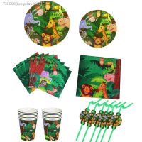 ▤ Jungle Animal Safari Party Disposable Tableware Paper Plates Napkin Cups Birthday Party Decoration kids Baby Shower Supplie