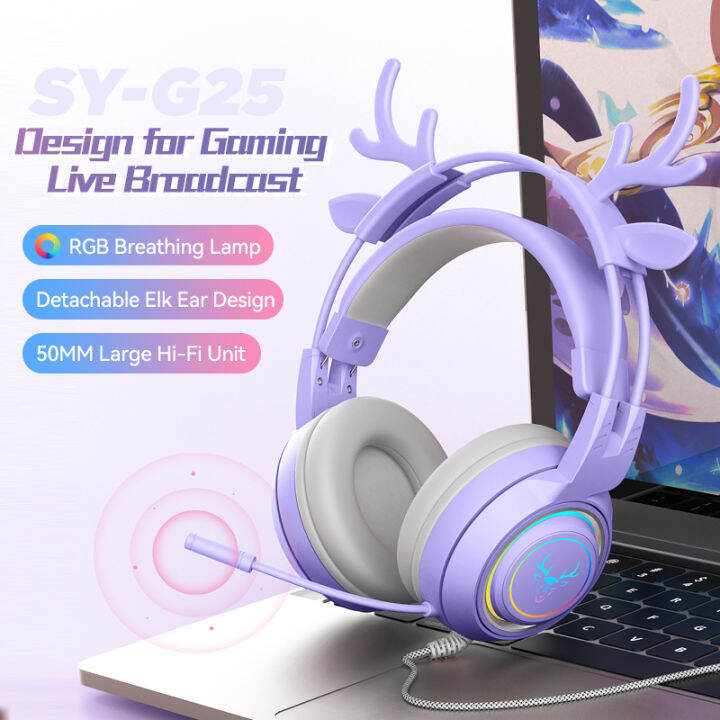 หูฟังเกมส์มิ่ง-razeak-gaming-headset-sy-g25-rgb-แบบเสียบแจ็ค-3-5mm-แต่งด้วยเขากวาง-ดีไชน์น้ำนักเบา