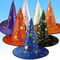 2Pcs Novelty Cosplay Props Decor Dress Party Costume Accessory Bronzing Costume Headwear Halloween Witch Hat Wizard Cap